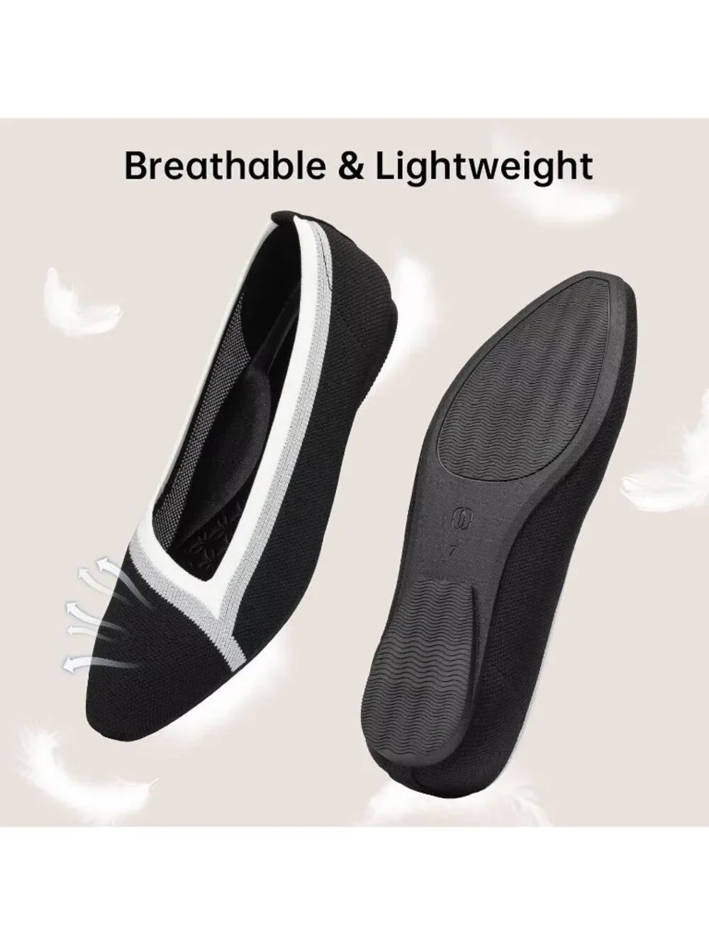 Frank Mully Women's Black Rubber Knitted Square Toe Comfortable Slip On Flats